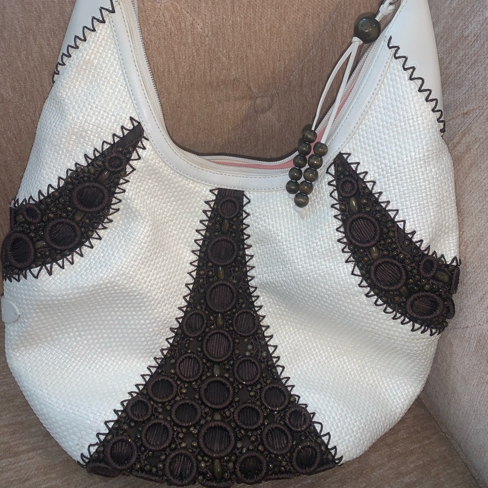 Cole Haan Alyssa Bead Ivory Brown Hobo